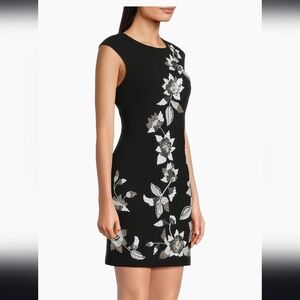 Elegant Black and White Floral Sequin Applique Coctail Mini Dress